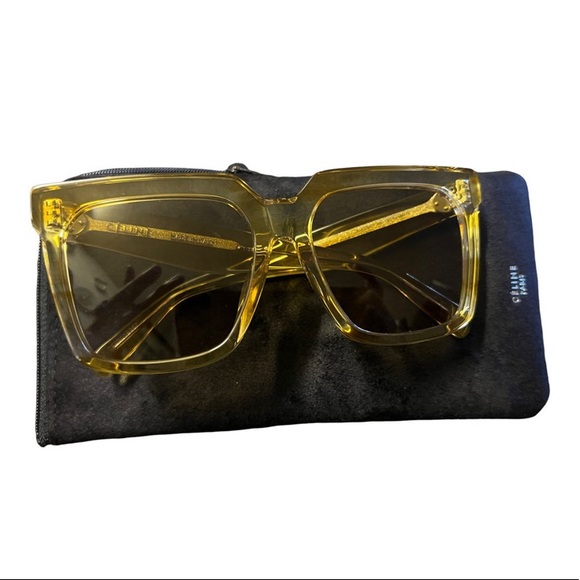 Celine Sunglasses CL40055I 55E Striped Yellow Square Frames Brown Gradient Lens - Picture 2 of 10
